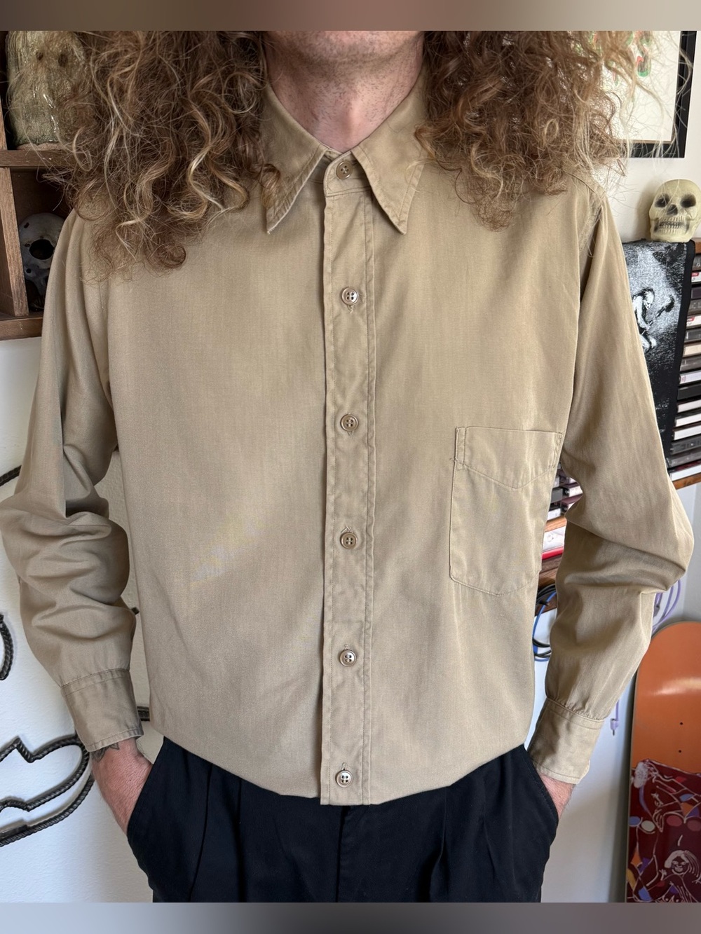 Vintage 50's US Army Khaki Military Service Shirt Korean War Era ~ Size Large